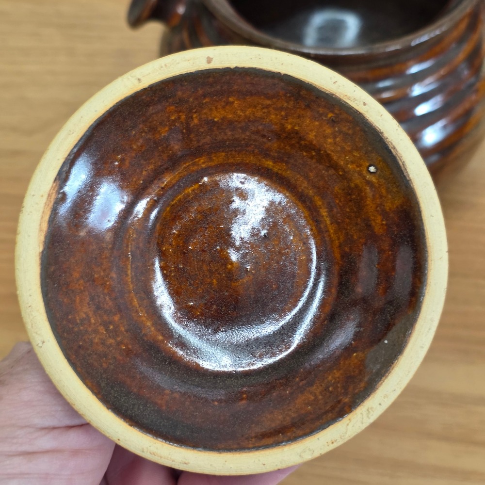Vintage Stoneware Pot‎ with Lid Handcrafted Rustic Brown Ceramic Kitchenware - Picture 4 of 9